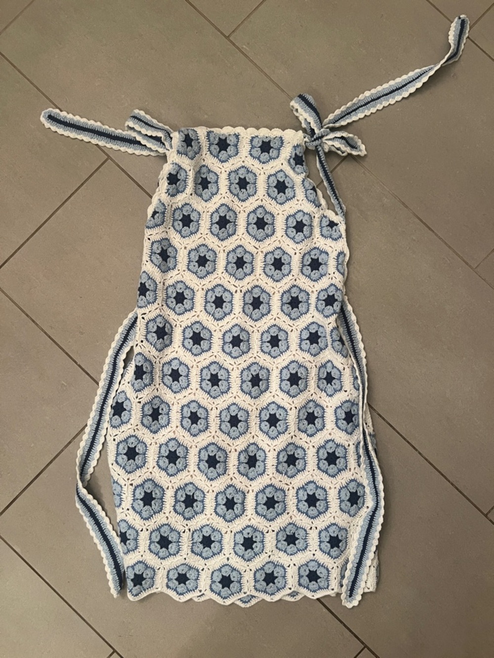 Show Me Your MuMu Blue and White Crochet Halter Dress